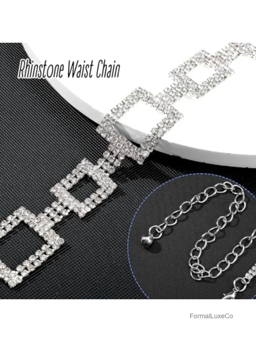 Adjustable Rhinestone Chain Belt, Sparkly Crystal Waist Accessory for Dresses,